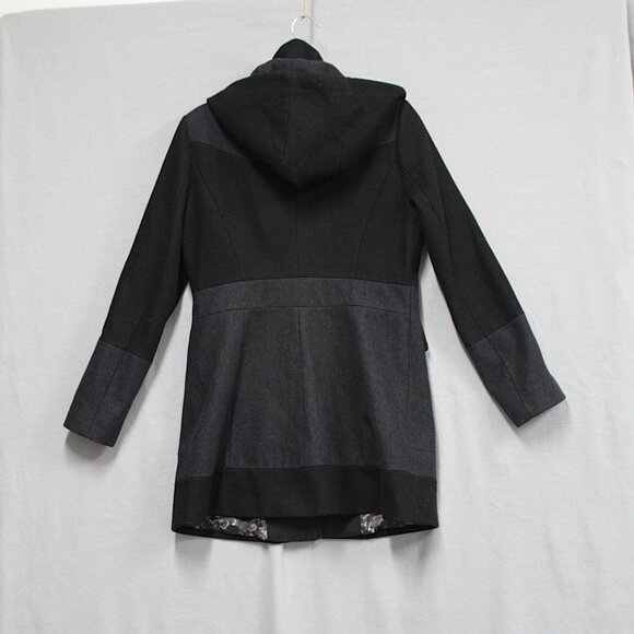 GUESS Jacket Womens Large Charcoal Gray / Black Wool Blend Hooded Coat - Picture 2 of 8